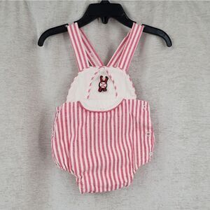 Cute Togs New Orleans 50s Vtg Red White Stripe Baseball Romper Overall Bubble
